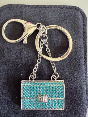 Crystal Teal Purse Keychain Charm